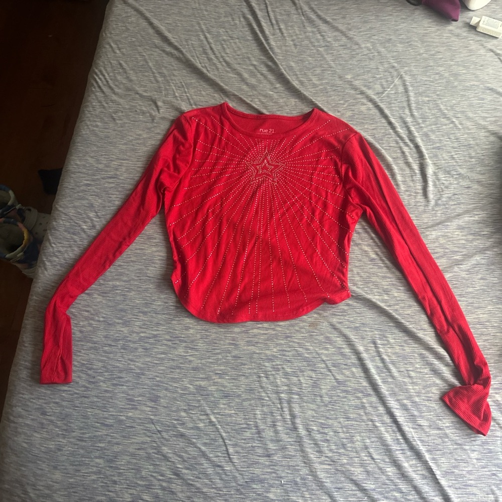 Rue21 Red Fitted Crop Long Sleeve Tee